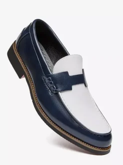 Men's Penny Loafers Round Toe Patchwork Slip On Shoes