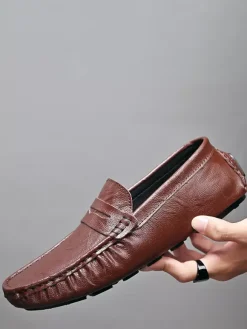Mens Penny Loafers Shoes Slip-on Spike Leather Shoes Lightweight Resistant Party Deck Shoes