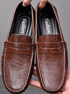 Mens Penny Loafers Shoes Slip-on Spike Leather Shoes Lightweight Resistant Party Deck Shoes