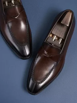 Men's Penny Loafers Slip On Cowhide Prom Wedding shoes