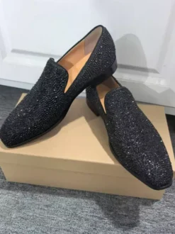 Men's Prom Shoes Glitter Square Toe Slip On Dress Wedding Shoes