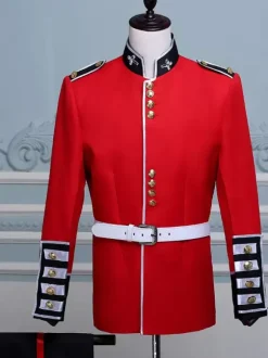 Men's Red Retro Set Elegant Long Sleeves Swallowtail Suit Performance Daning wear