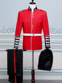 Men's Red Retro Set Elegant Long Sleeves Swallowtail Suit Performance Daning wear