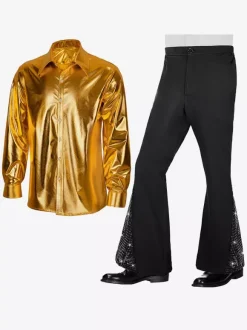 Men's Retro Silver Set Retro 70's Disco Rock Performance Dancing Wear
