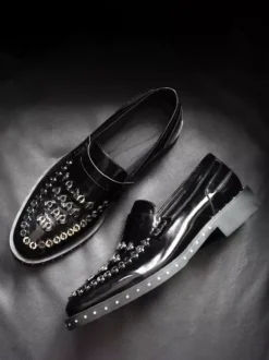 Mens Rivets Loafer Cowhide Metal Details Shoes