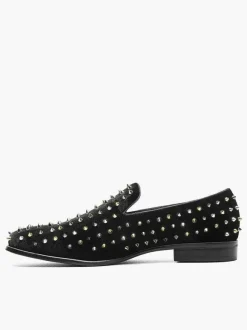 Mens Rivets Loafer Shoes Slip-On Square Toe Micro Suede Upper Prom Party Wedding Shoes