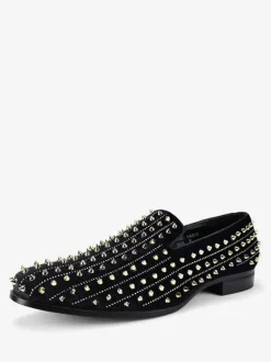 Mens Rivets Loafer Shoes Slip-On Square Toe Micro Suede Upper Prom Party Wedding Shoes