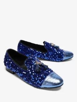 Men's Rivets Loafer Shoes Leather Sequins Slip On Tassel Prom Wedding Shoes