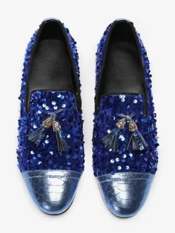 Men's Rivets Loafer Shoes Leather Sequins Slip On Tassel Prom Wedding Shoes
