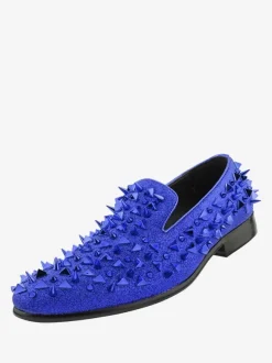 Mens Rivets Loafer Shoes Micro Suede Upper Spikes Rivets Slip-On Prom Party Wedding Shoes