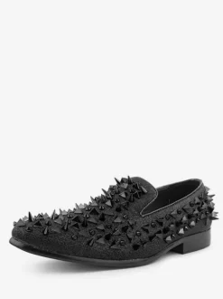 Mens Rivets Loafer Shoes Micro Suede Upper Spikes Rivets Slip-On Prom Party Wedding Shoes