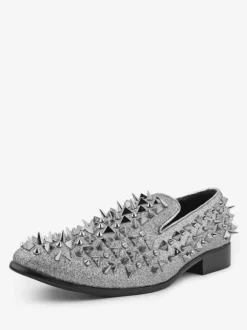Mens Rivets Loafer Shoes Micro Suede Upper Spikes Rivets Slip-On Prom Party Wedding Shoes