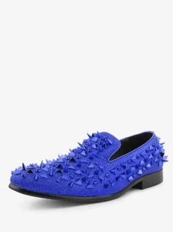 Mens Rivets Loafer Shoes Micro Suede Upper Spikes Rivets Slip-On Prom Party Wedding Shoes
