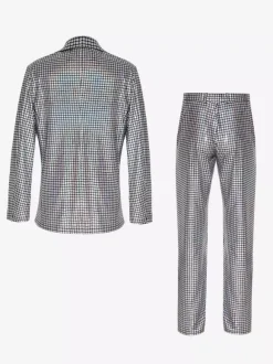 Mens Sequin Blazer Metallic Slim Suit 2 Piece Set Disco Prom Shiny Outfits Wedding Party Banquet Fashion Jacket And Pants