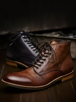 Men's Shoes Work Boots Cowhide Classic Black Matin Short Ankle Boots