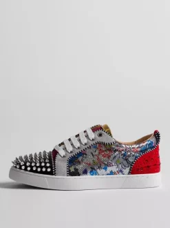 Men's Skate Sneakers Round Toe Studed Printed Lace Up Casual Shoes