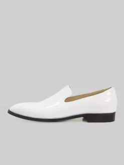 Men's Slip On Loafer Cut Out Dress Loafers Prom Party Wedding Shoes in Patent Leather V-shaped notches