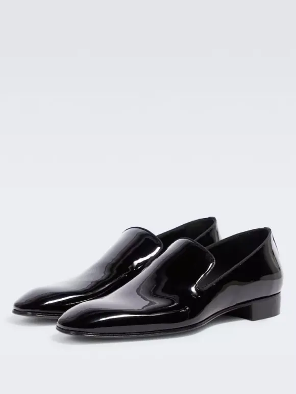 Men's Slip On Loafer Round Toe Black Patent Prom Wedding Shoes