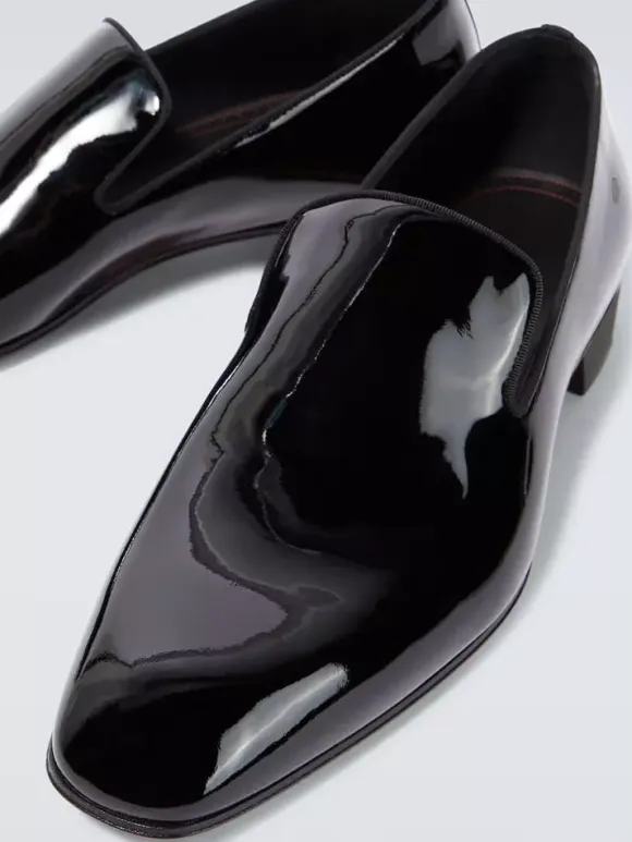 Men's Slip On Loafer Round Toe Black Patent Prom Wedding Shoes