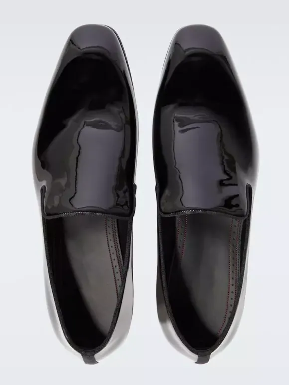 Men's Slip On Loafer Round Toe Black Patent Prom Wedding Shoes