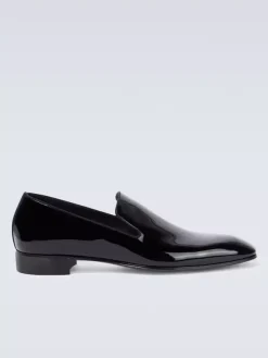 Men's Slip On Loafer Round Toe Black Patent Prom Wedding Shoes