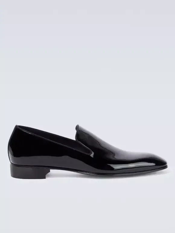 Men's Slip On Loafer Round Toe Black Patent Prom Wedding Shoes