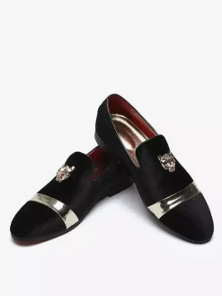 Mens Slip On Loafer Velvet Metal Decoration Suede Shoes