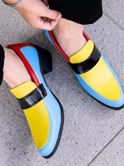 Men's Slip On Loafers Round Toe Patchwork Casual Dress Shoes