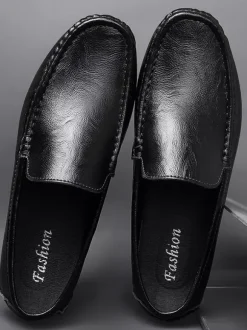 Mens Slip-on Loafers Spike Faux Leather Deck Shoes Lightweight Slip Resistant Flexible Penny Shoes