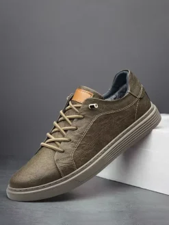 Mens Sneakers Cozy Leather Round Toe