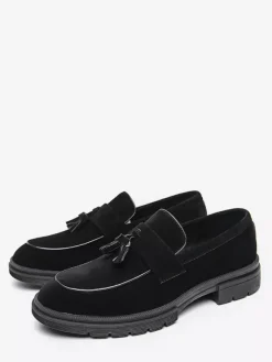 Mens Suede Tassel Loafers Slip-Ons Round Toe Penny Shoes Non Slip Wear Resistant Thick Sole Moccasins Shoes