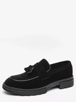 Mens Suede Tassel Loafers Slip-Ons Round Toe Penny Shoes Non Slip Wear Resistant Thick Sole Moccasins Shoes