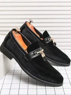 Mens Suede Tassel Loafers Slip-on Spike Moccasins Shoes Low Heels Comfortable Penny Shoes