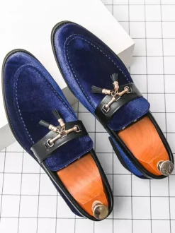 Mens Suede Tassel Loafers Slip-on Spike Moccasins Shoes Low Heels Comfortable Penny Shoes