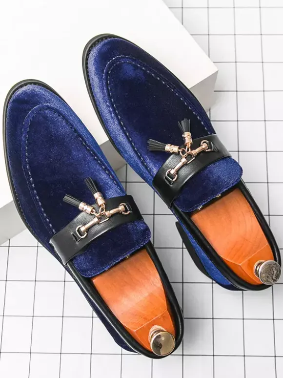 Mens Suede Tassel Loafers Slip-on Spike Moccasins Shoes Low Heels Comfortable Penny Shoes