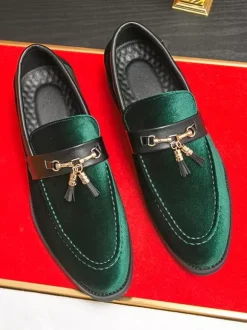 Mens Suede Tassel Loafers Slip-on Spike Moccasins Shoes Low Heels Comfortable Penny Shoes