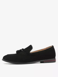 Mens Suede Tassel Loafers Pointed Toe Low Heels Smoking Shoes Slip On Tassels Penny Shoes