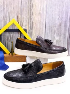 Mens Tassel Loafer Genuine Leather Flat Shoes Banquet Party Dress Shoes