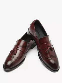 Mens Tassel Loafer Slip On Pointed Toe Wingtips Brogue Shoes Low Heels Penny Loafers