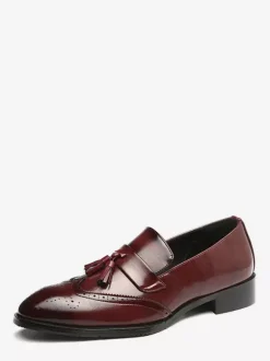Mens Tassel Loafer Slip On Pointed Toe Wingtips Brogue Shoes Low Heels Penny Loafers