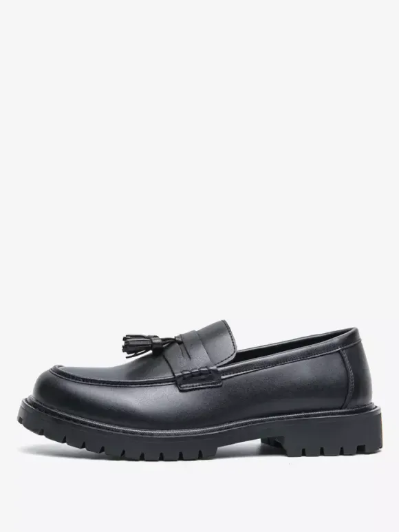 Mens Tassel Loafers Platform Plus Size Grid Slip-On PU Loafer Shoes For Wedding Prom