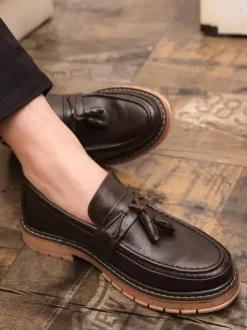 Mens Tassel Loafers Slip-on Decorate Round Toe Thick Sole Penny Shoes
