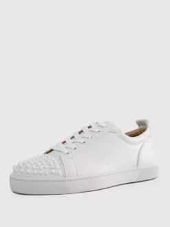 Men's White Cowhide Low Top Spike Lace Up Sneakers Causal Shoes