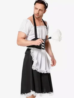 Men's White French Maid Costumes Funny Dress Polyester Holidays Carnival Costumes