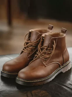 Men's Work Boots PU Leather Chic Brown Ankle Short Boots