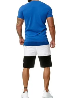 Men's Activewear 2-Piece Color Block Short Sleeves Jewel Neck Yellow