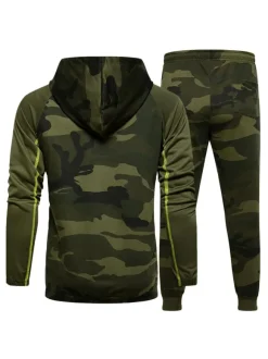 Men's Activewear 2-Piece Color Block Long Sleeves Khaki