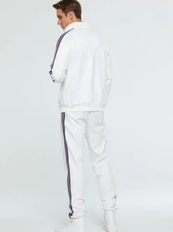 Men's Activewear 2-Piece Printed Long Sleeves Portrait Neck White