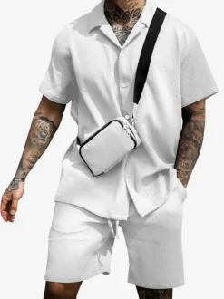 Men's Activewear 2-Piece Short Sleeves Turndown Collar Pink