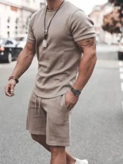 Men's Activewear 2-Piece Short Sleeves Jewel Neck White